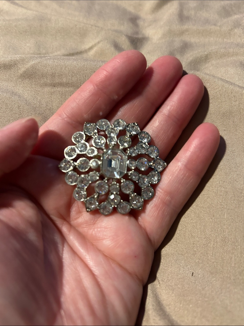 LC Trendz Silver Crystal Floral Burst Brooch